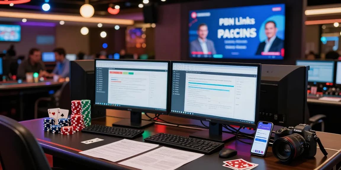 Optimized casino pbn links strategy session in a vibrant gambling environment featuring digital marketing tools.