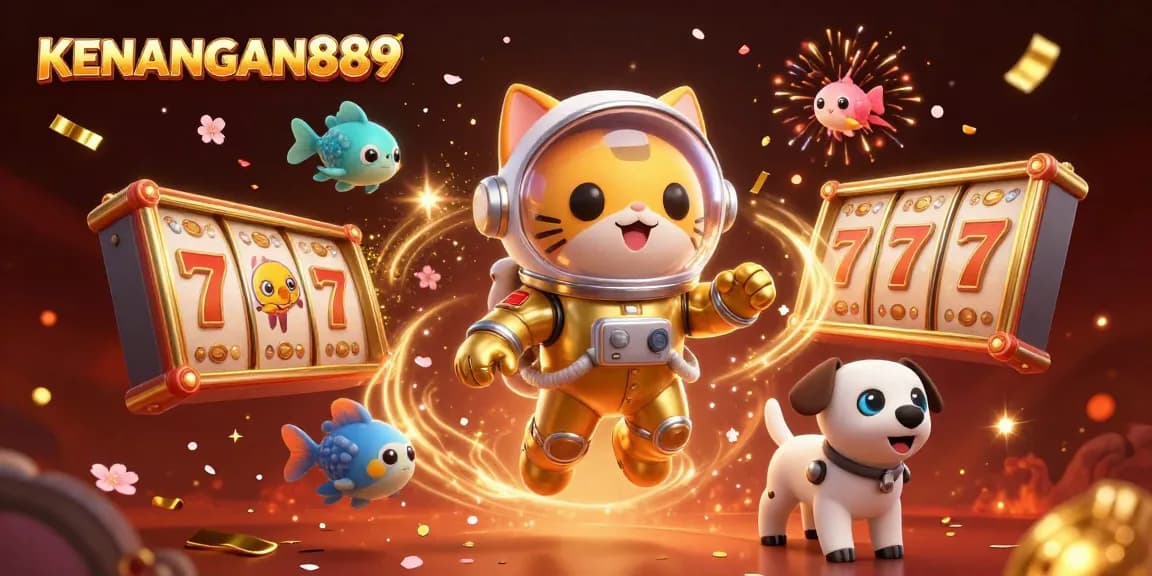 Discover KENANGAN889's exciting world of online slots with a space cat and dog chasing jackpots.