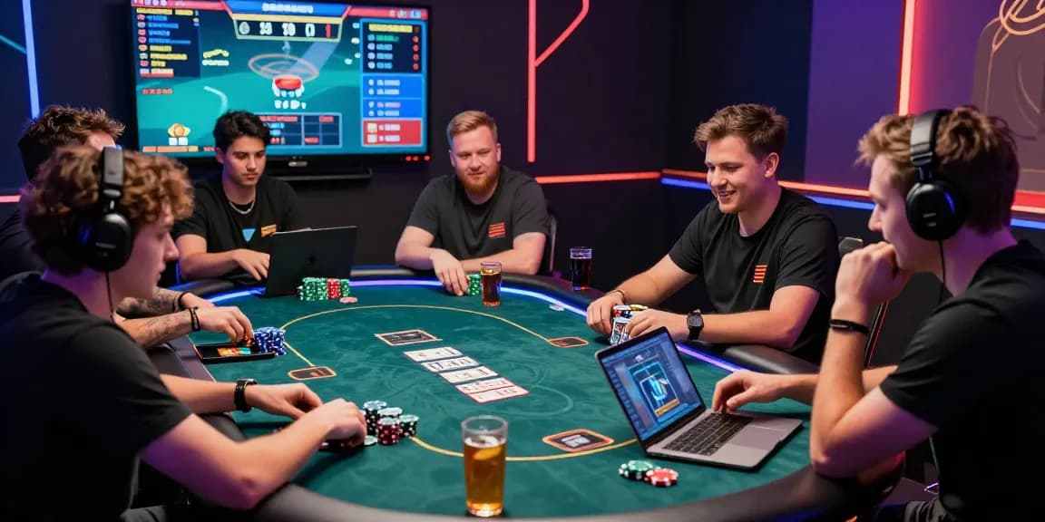 Engaged players discussing strategies around a virtual poker table for Alternatif Link Nagapoker.