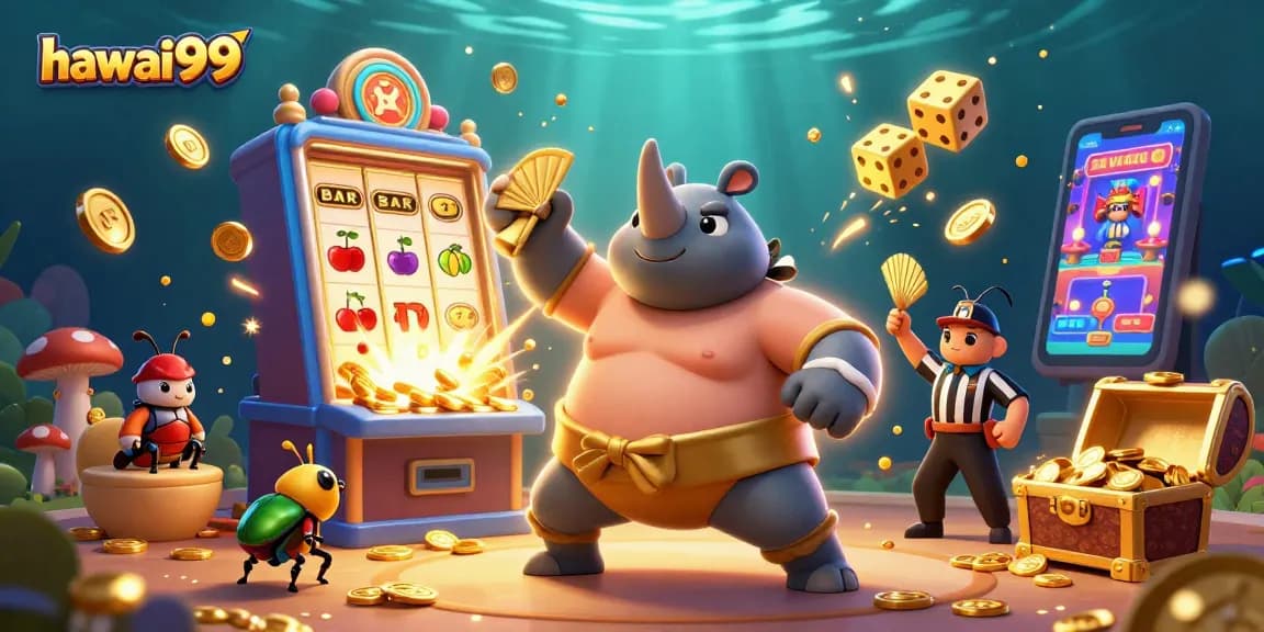 Experience hawai99 thrills with a dynamic casino scene featuring vibrant characters and action.