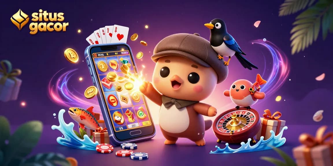 Engage in situs gacor with vibrant casino elements, including 3D characters and game features.