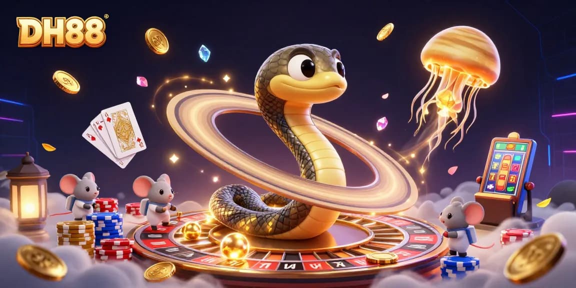 Experience thrilling casino action at DH88 with vibrant cosmic gamblers and spinning slots.