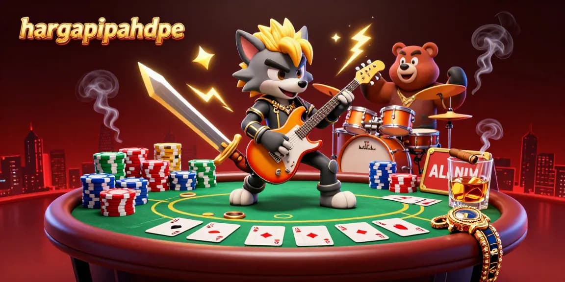 Watch the hargapipahdpe wolf rockstar and drummer bear performing wildly on a vibrant casino stage.