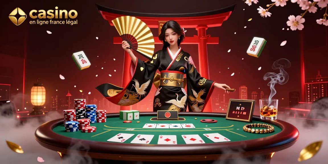 Vivez l'excitation des casinos en ligne France légal avec une scène de jeu élégante remplie d'éléments vibrants.