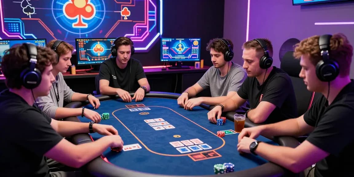 Online poker players engaging in Daftar Domino8 in a vibrant virtual gaming room.