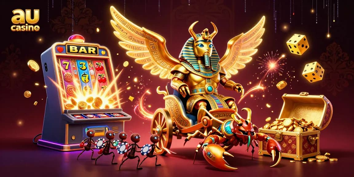 Experience the excitement of au online casino with a vibrant 3D scene showcasing thrilling gaming elements.