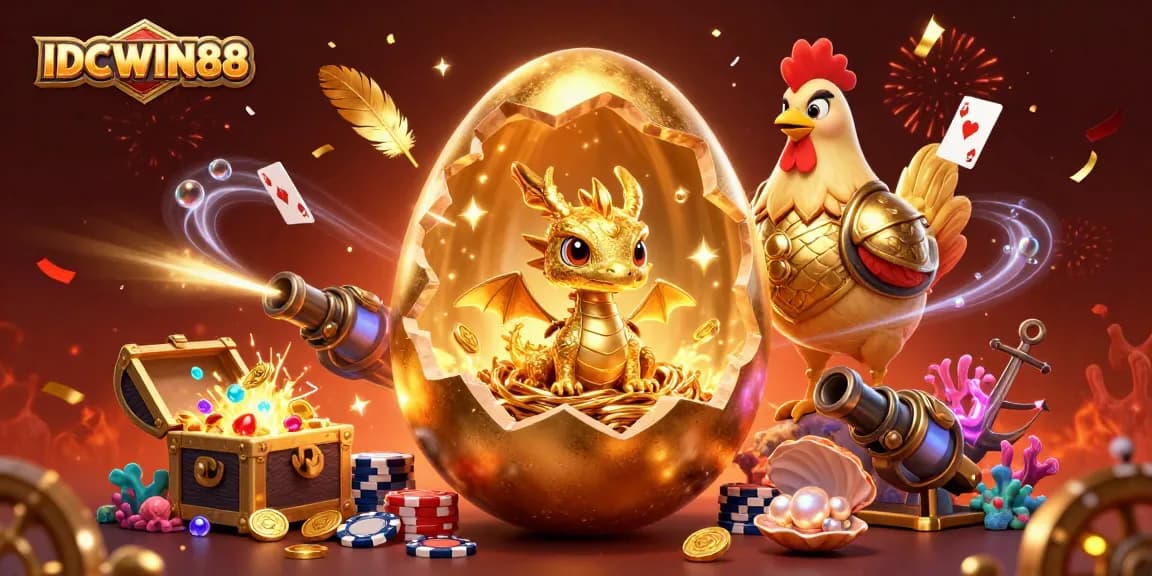 Play thrilling slot games at IDCWIN88 with vibrant visuals and exciting golden dragon elements.