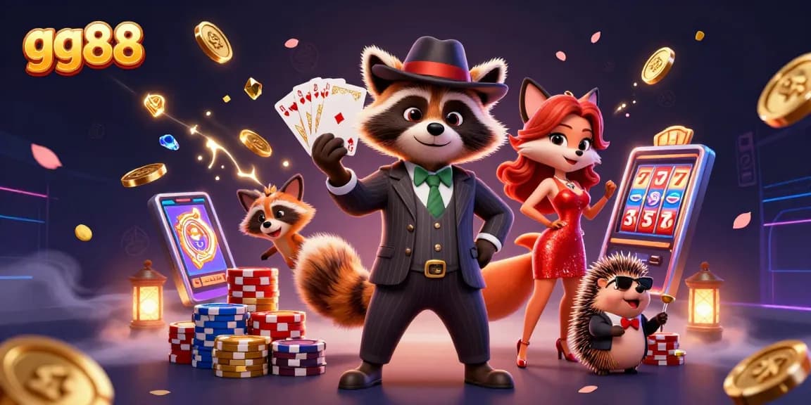 Experience the thrill of gg88 casino with vibrant game elements and dynamic characters alive in a 3D illustration.
