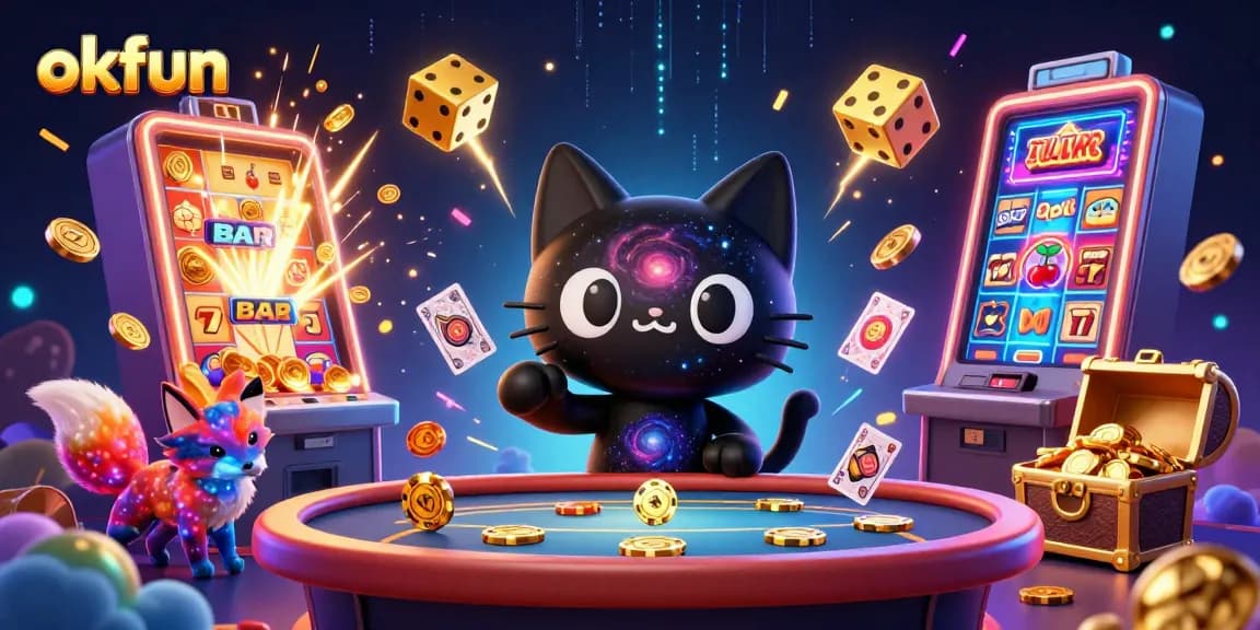 Engage in thrilling casino fun with okfun's vibrant cosmic slots scene, featuring colorful characters.