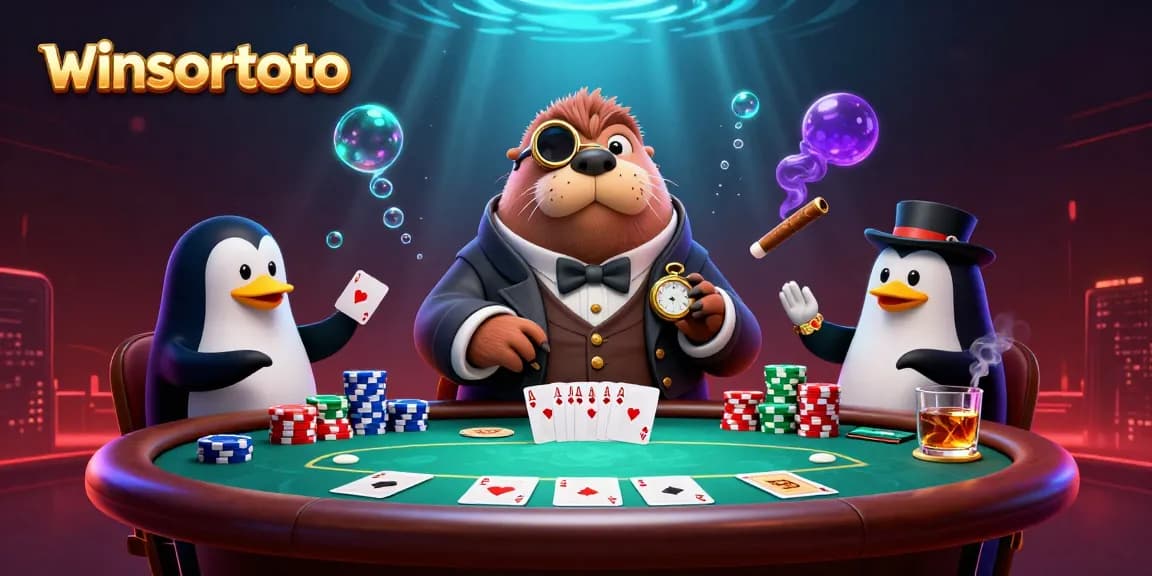 Play poker with winsortoto in an underwater casino involving cartoon characters and vibrant scenery.