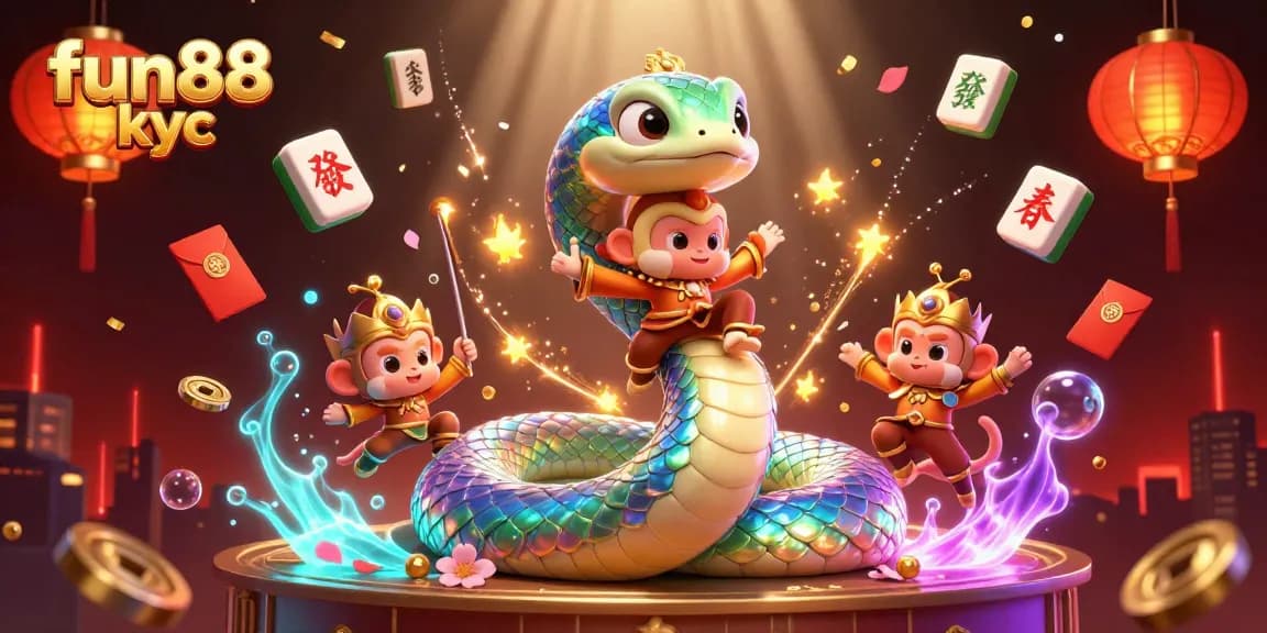 Cá cược tại fun88 kyc: hình ảnh sinh động về rắn cầu vồng và vua khỉ cùng không gian trò chơi hấp dẫn.