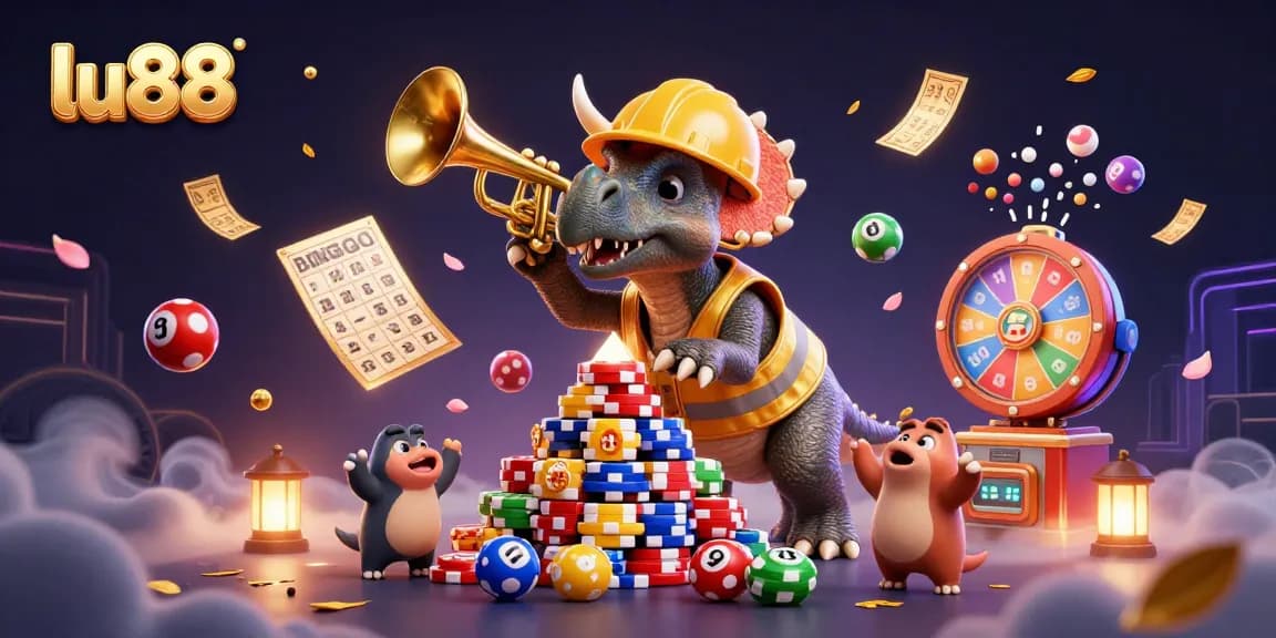 Join the fun and play at lu88 with vibrant casino elements and engaging characters celebrating their wins.