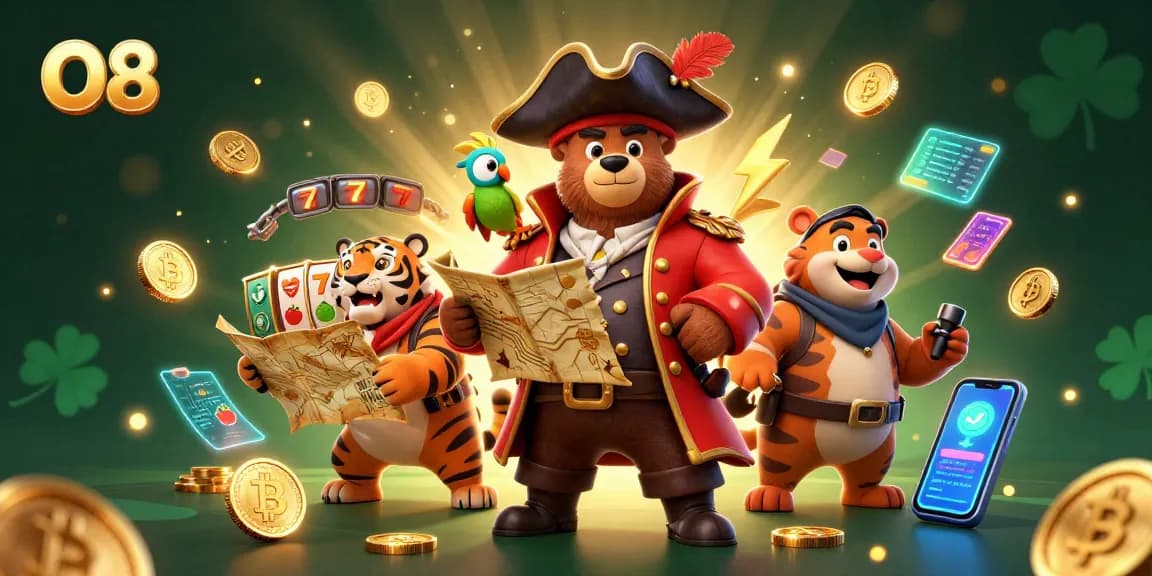 Spin slots with the engaging O8 pirate-themed illustration portraying excitement and winning potential.