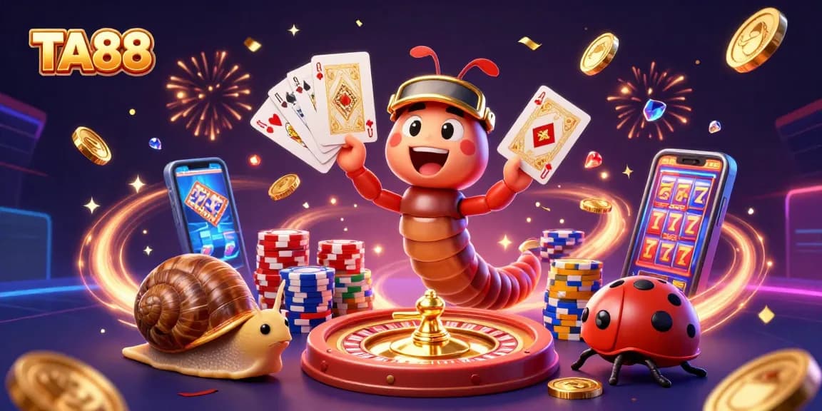 Join the excitement with TA88's vibrant casino scene featuring animated characters and dazzling games.
