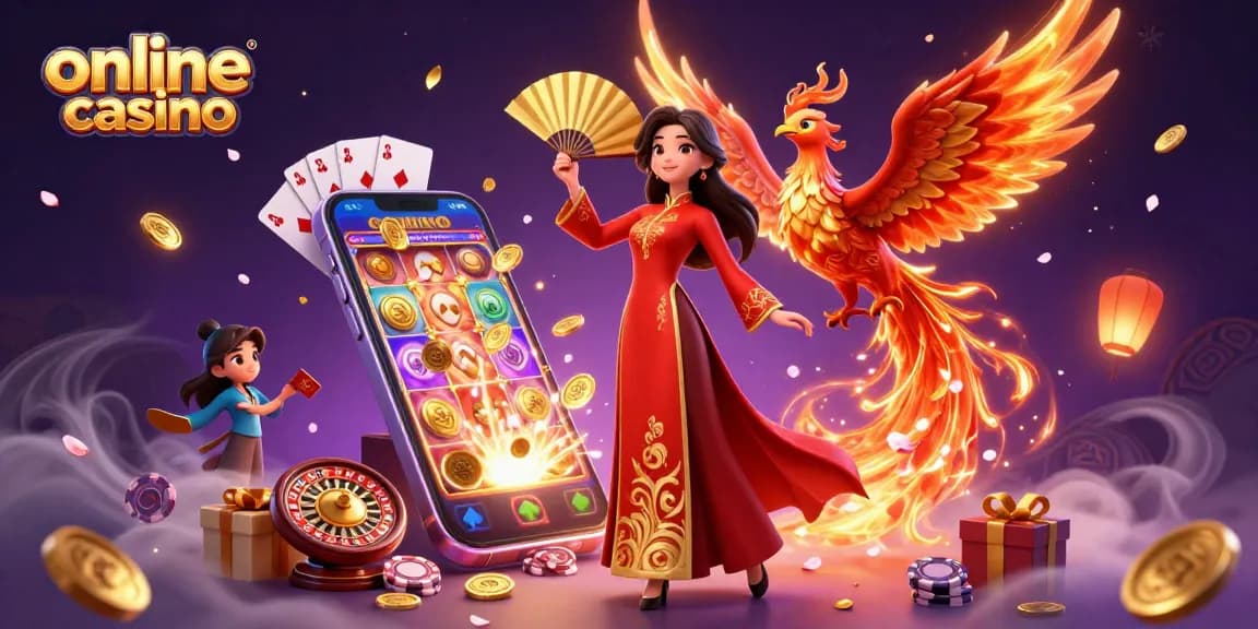 Experience the excitement of an online casino with vibrant 3D illustrations of games and characters.