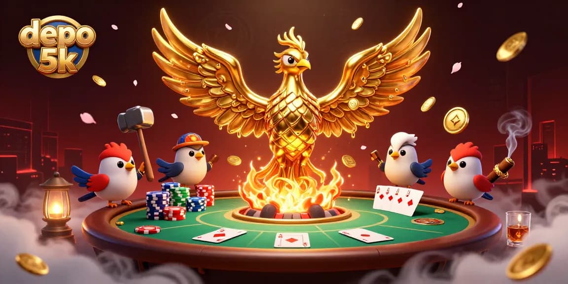 Join the excitement of depo 5k gaming with this vibrant 3D illustration of winning hands and golden themes.