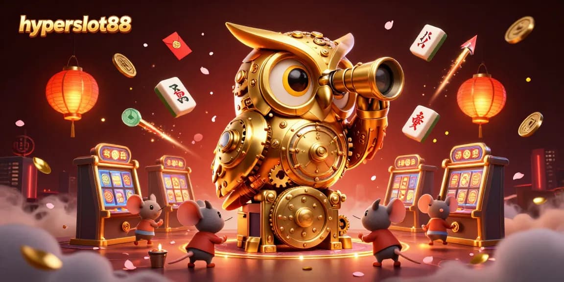 Engage with hyperslot88 through vibrant slot machines and festive casino elements in a dynamic illustration.