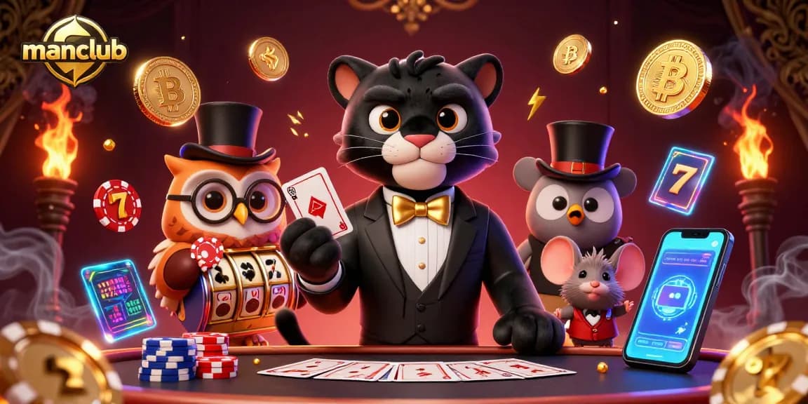Experience thrilling gameplay at manclub with vibrant cards and striking poker elements illustrated in 3D.