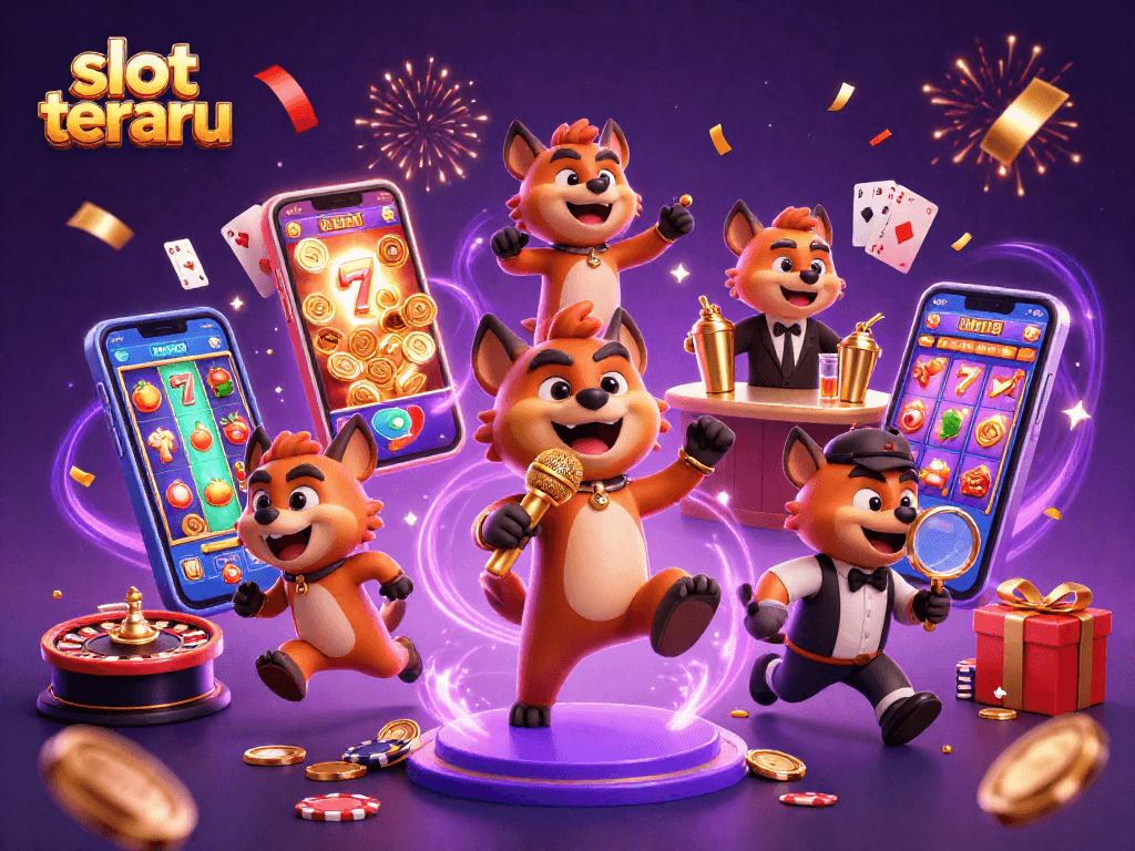 Experience the excitement of slot terbaru with colorful games and hyena characters in a vibrant casino scene.