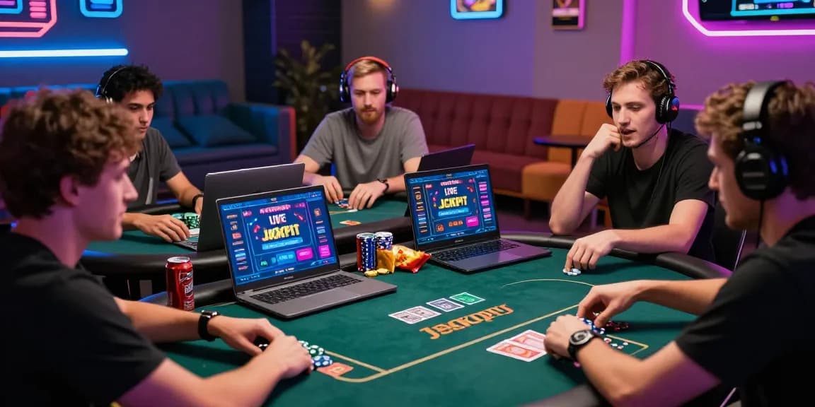 Dewapoker Live Jackpot online poker tournament scene with players and vibrant digital interface showcasing excitement.