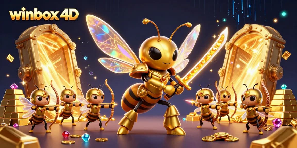 Experience winbox 4d's exciting gameplay with a vibrant 3D casino scene filled with treasure and characters.