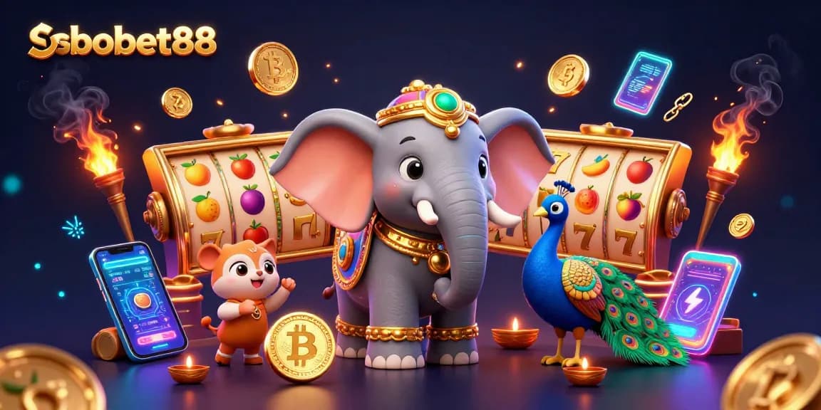Engage with sbobet88 and experience thrilling slot action in a vibrant casino-themed illustration.
