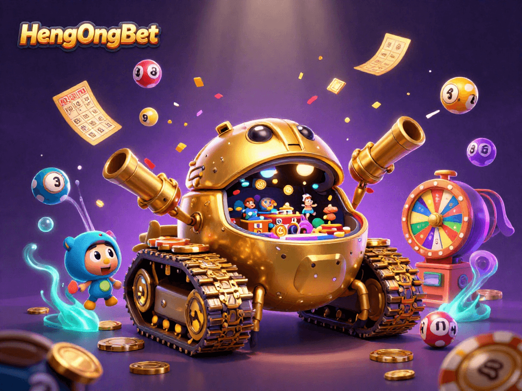 Experience the vibrant atmosphere of HengOngBet with a 3D casino beetle tank illustration, capturing lottery excitement.