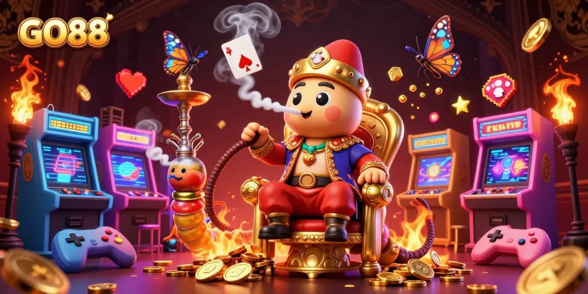 Experience thrilling gaming with GO88, illustrated in a vibrant 3D casino scene featuring colorful elements and engaging characters.