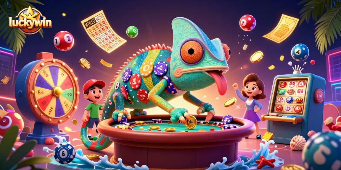 Experience the excitement of luckywin with vibrant slots, colorful lottery balls, and thrilling casino elements.