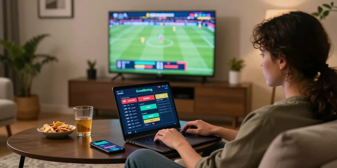 Exciting online betting experience on Grandbetting platform from a cozy home setting.