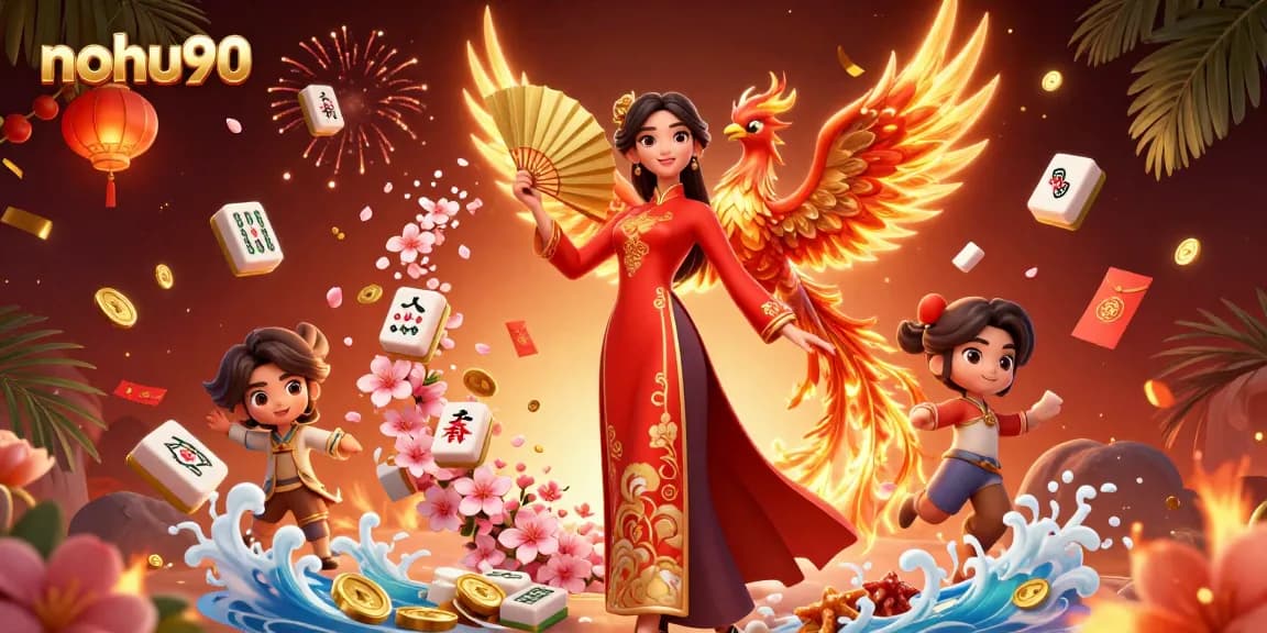 Engage in thrilling gameplay at nohu90 with vibrant visuals featuring traditional decorations and lucky symbols.