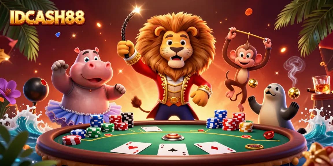 Experience thrilling slot gaming adventures with IDCASH88 featuring colorful characters and vibrant casino action.