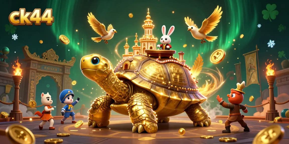 Engage with ck44’s thrilling casino atmosphere featuring a golden tortoise and vibrant dealer action.