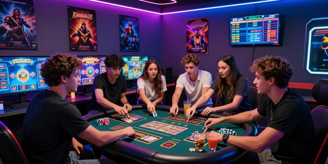 B52 gaming scene with friends enjoying casino games and excitement.