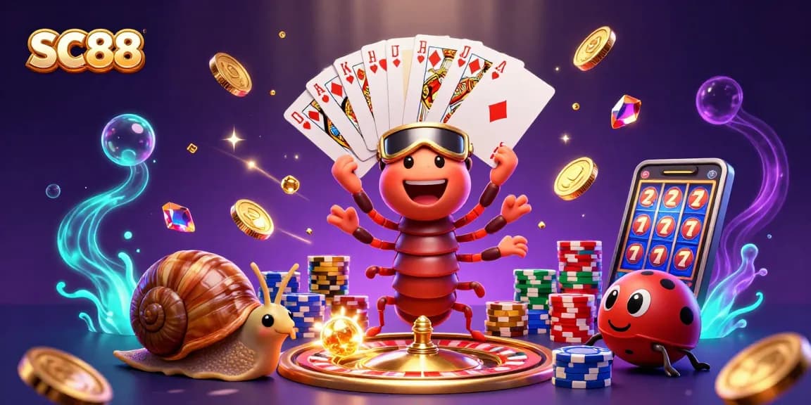 Experience SC88 with this dynamic casino illustration showcasing a millipede dealer and exciting gaming elements.