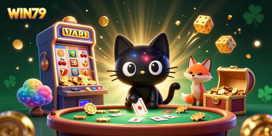 Experience the excitement of WIN79 with cosmic characters and vibrant casino elements.