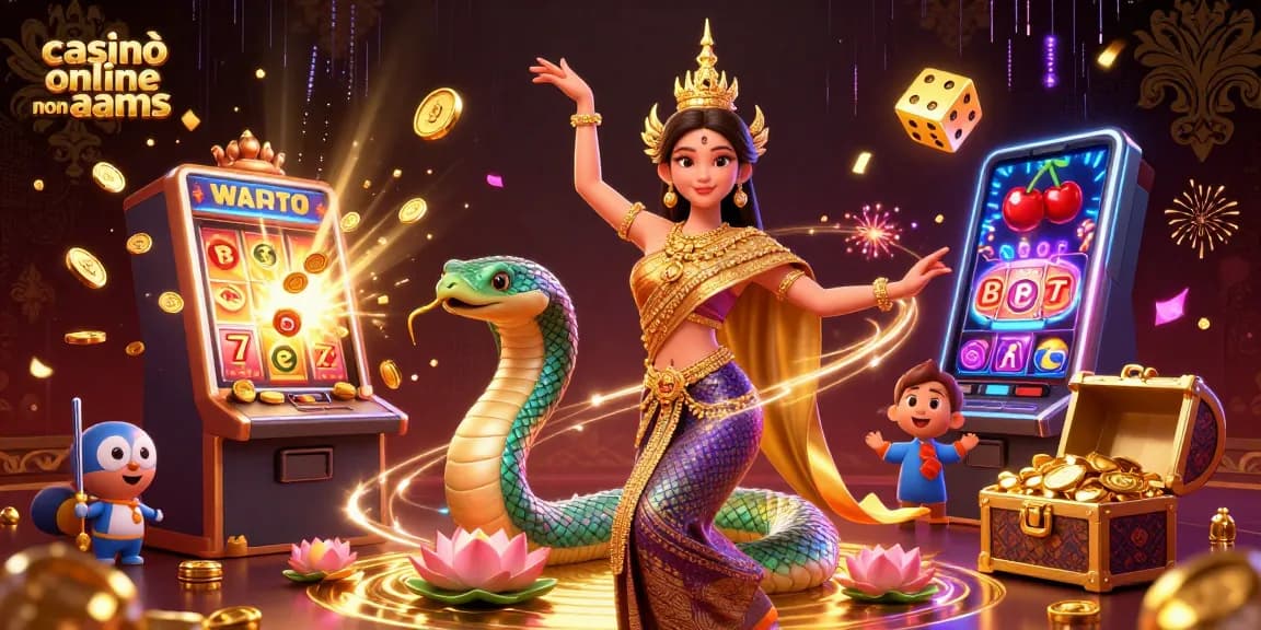 Gioca a giochi emozionanti presso casinò online non AAMS, con una scena vibrante di jackpot e delizie da casinò.