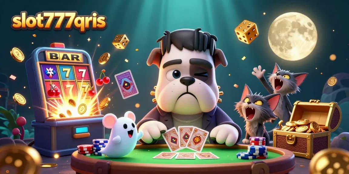 Experience the thrill of jackpot wins at slot777qris with cartoon characters in a vibrant casino scene.