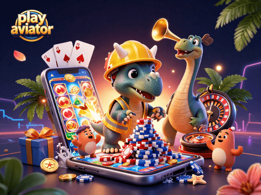 Enjoy the thrill as you play aviator with a lively 3D casino scene featuring vibrant characters and elements.