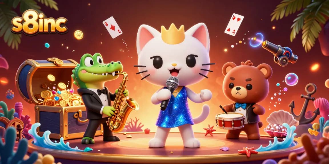 Experience exciting gameplay at s8inc with vibrant characters and casino elements in a dynamic digital illustration.