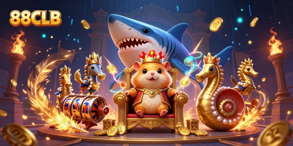 Experience thrilling 88CLB gaming action with a fierce hamster king and lavish casino elements.