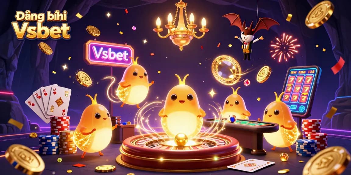 Engage with Đăng ký Vsbet in a vibrant casino scene featuring lively glowworms illuminating the gaming ambience.