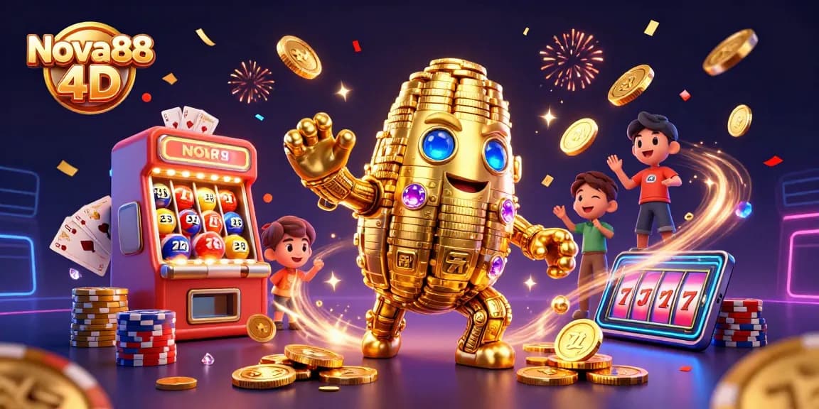 Experience the thrilling action of Nova88 4D with our vibrant and colorful lottery game illustration.