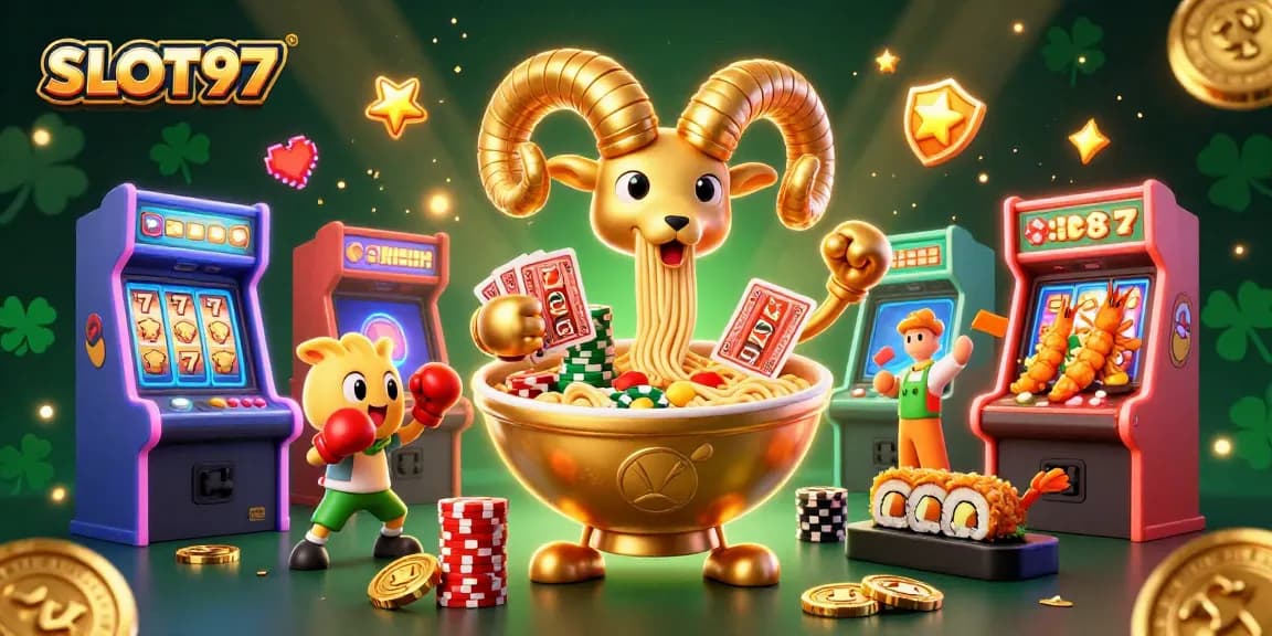 SLOT97 brings a dynamic casino experience with a golden ramen bowl dealer, gyoza sidekick, and cheerful tempura shrimp cheerleaders.