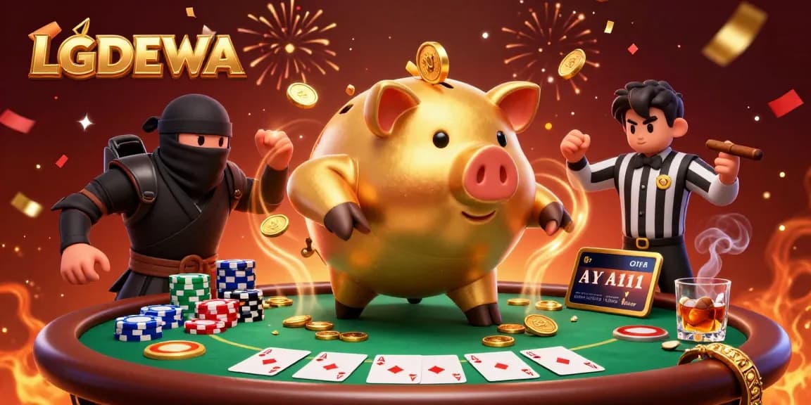 Engage in thrilling gameplay with LGODEWA's dynamic 3D casino scene featuring vibrant elements and excitement.