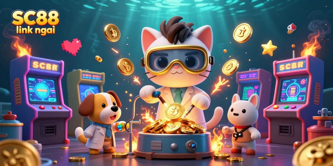 Engage in the fun of SC88 link mới with a vibrant casino-themed illustration featuring exciting games.