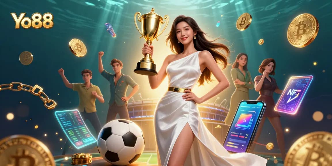 Experience the thrill at Yo88 with our stunning Asian model celebrating a victory in 3D digital casino.