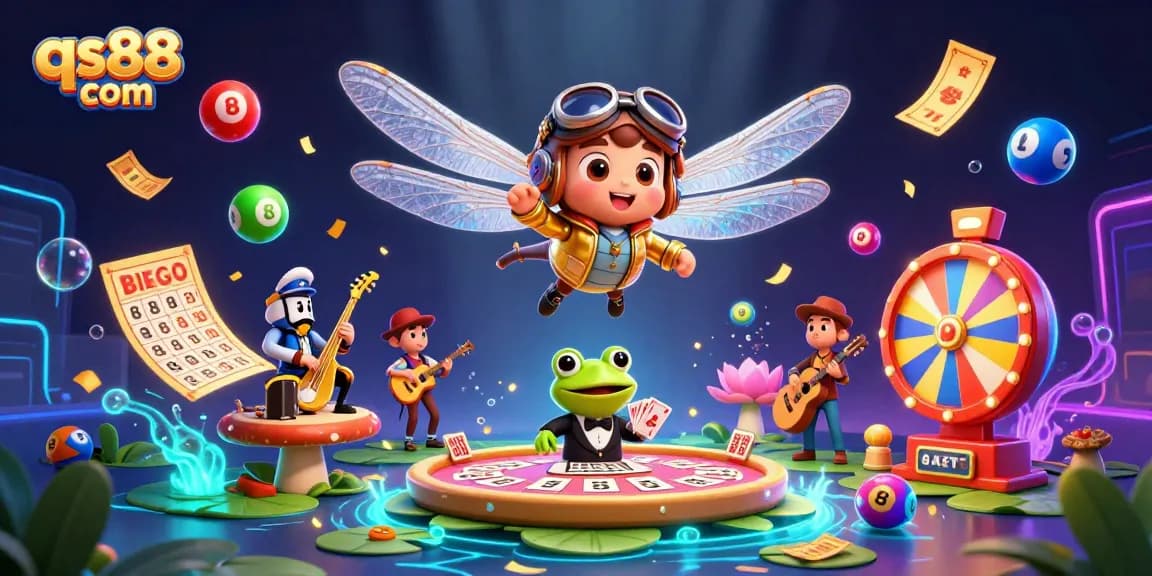 Experience the vibrant world of qs88 com as the dragonfly pilot and frog croupier provide thrilling gaming action.