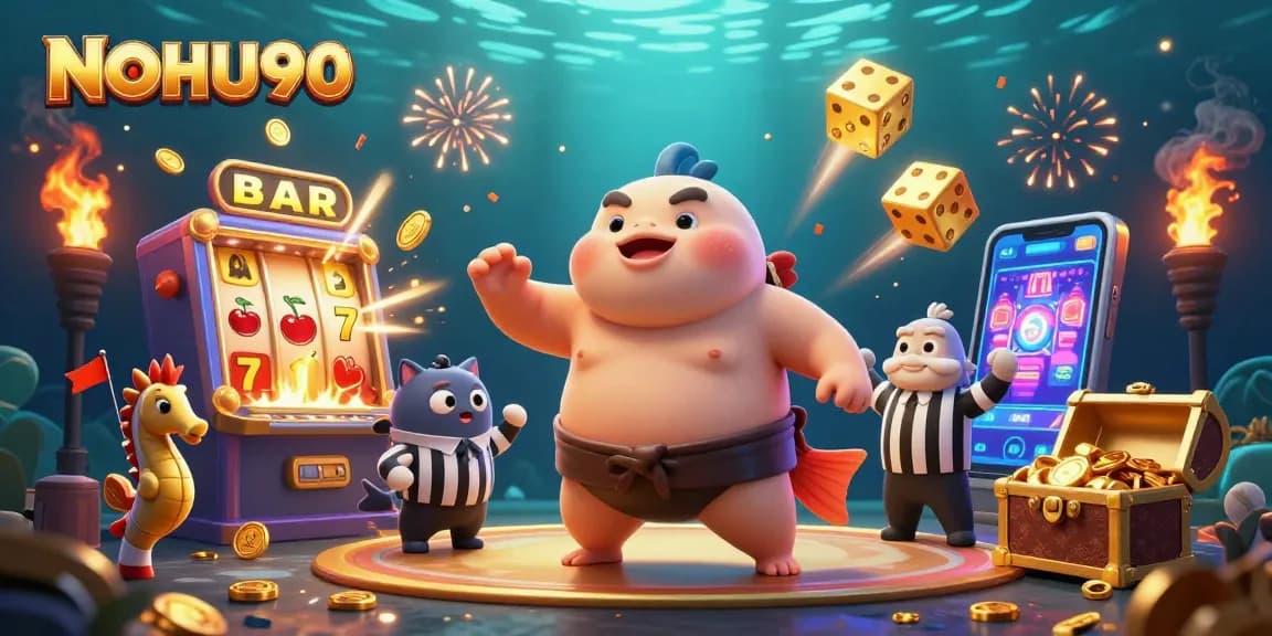 Experience NOHU90's underwater jackpot thrills with engaging casino game elements and lively characters.