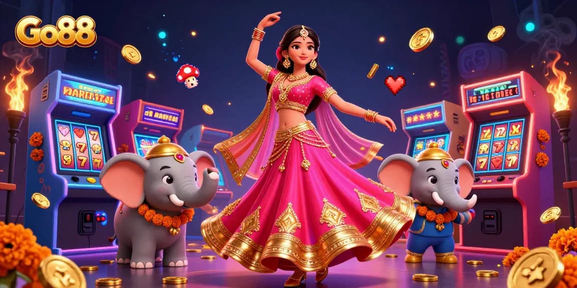 Experience the excitement of Go88 with a vibrant casino scene featuring stunning characters and dynamic gaming elements.